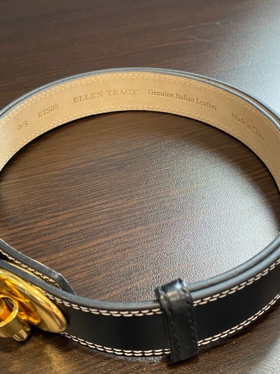 Ellen Tracy Womens Black Leather Belt Gold Hardware Pin Clasp Buckle One Size
